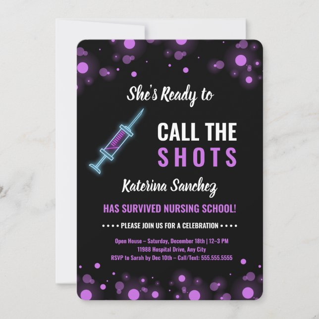 She's Ready to Call the Shots - Nursing Graduation Invitation (Front)