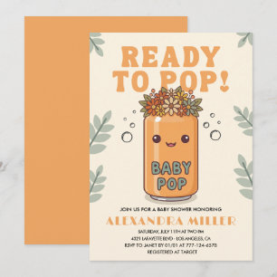 She's Ready to Pop Apricot Sage Green Boho Kawaii Invitation