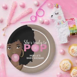She's Ready to Pop, Baby Girl Shower, Paper Plates
