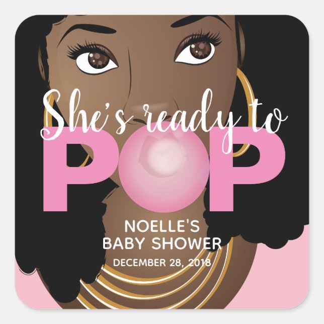 She's Ready to Pop Baby Girl Shower Stickers (Front)