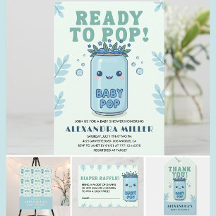 She's Ready to Pop Baby Shower Blue Boho Kawaii Invitation