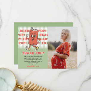Shes Ready to Pop Baby Shower Green Gingham Photo Thank You Card
