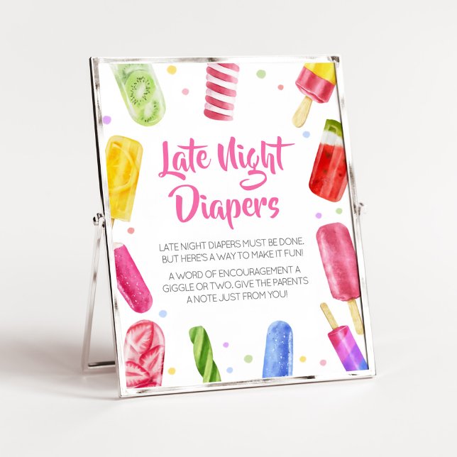 She's Ready to Pop Baby Shower Late Night Diapers Poster (Popsicle Baby Shower Late Night Diapers Sign)