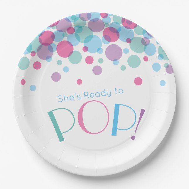 She's Ready to Pop Baby Shower Polka Dots Paper Plate (Front)