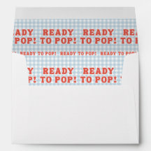 She's Ready to Pop Baby Shower Retro Blue Gingham