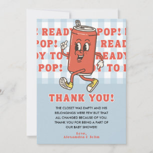 She's Ready to Pop Baby Shower Retro Blue Gingham Thank You Card