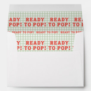 Shes Ready to Pop Baby Shower Retro Green Gingham Envelope