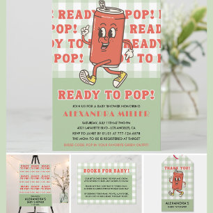 Shes Ready to Pop Baby Shower Retro Green Gingham Invitation