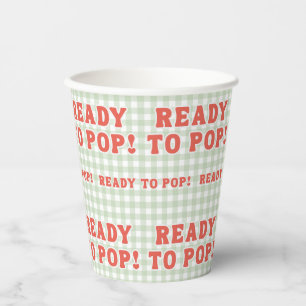 Shes Ready To Pop Baby Shower Retro Green Gingham Paper Cups