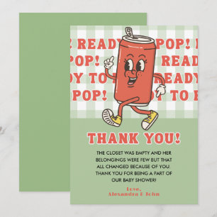 Shes Ready to Pop Baby Shower Retro Green Gingham Thank You Card