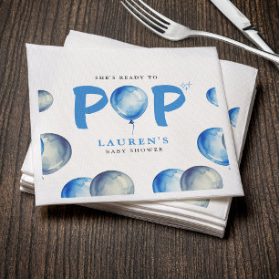 She's Ready To Pop Balloons Blue Boy Baby Shower Napkin