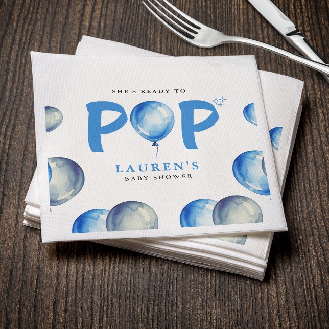 She's Ready To Pop Balloons Blue Boy Baby Shower Napkin (She's Ready To Pop Balloons Blue Boy Baby Shower Napkins
)