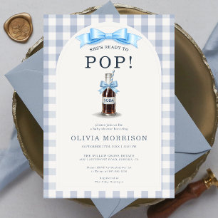 She's Ready to Pop Blue Bow Boy Baby Shower Invitation