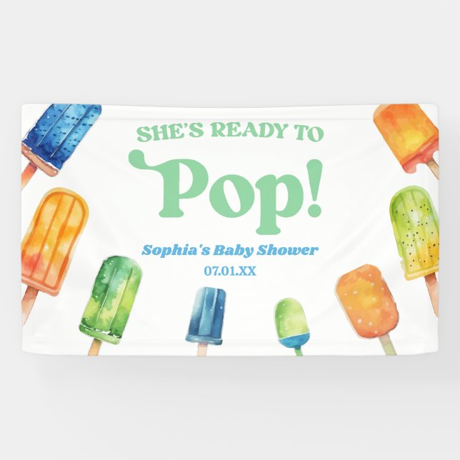 She's Ready To Pop Blue Popsicle Baby Shower Banner (Horizontal)