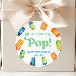 She's Ready To Pop Blue Popsicle Baby Shower Classic Round Sticker