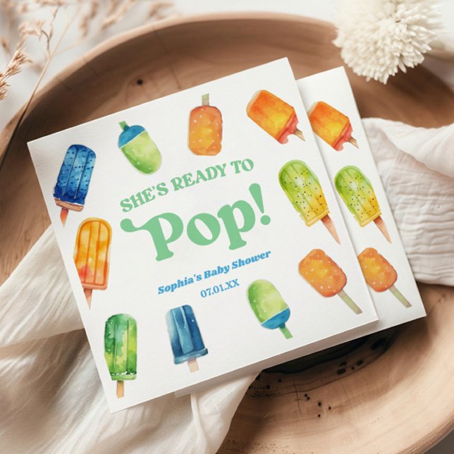 She's Ready To Pop Blue Popsicle Baby Shower Napkin (Creator Uploaded)