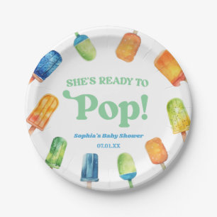 She's Ready To Pop Blue Popsicle Baby Shower Paper Plate