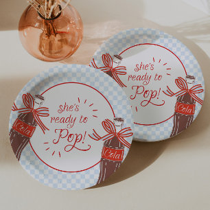 She's Ready to Pop Blue & Red Chequered Paper Plate