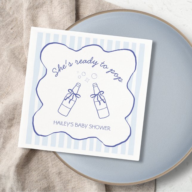 She's Ready To Pop Blue Soda Bottle Baby Shower Napkin (She's Ready To Pop Blue Soda Bottle Baby Shower Napkins)