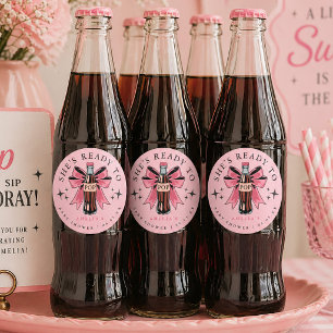 She's Ready to Pop Bow Retro Baby Shower Drink Classic Round Sticker