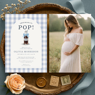 She's Ready to Pop Boy Blue Photo Baby Shower Invitation