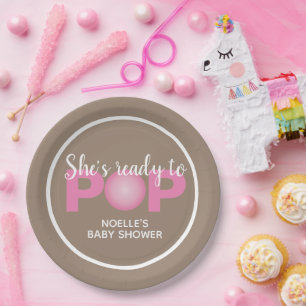 She's Ready to Pop Boy Girl Shower Paper Plates