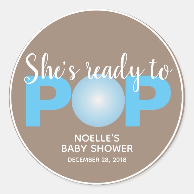 She's Ready to Pop, Bubblegum Baby Shower Stickers (Front)