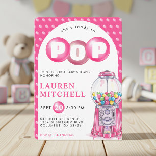 She's Ready To Pop Bubblegum Pink Girl Baby Shower Invitation