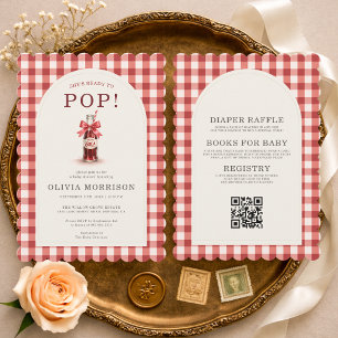 She's Ready to Pop Gingham All in One Baby Shower Invitation