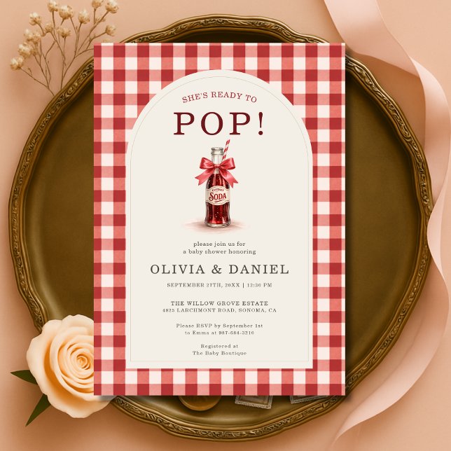 She's Ready to Pop Gingham Couples Baby Shower Invitation (Creator Uploaded)