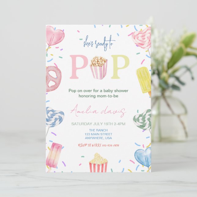 She's Ready to Pop Girl Baby Shower Invitation (Standing Front)