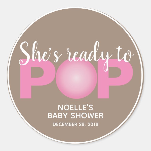 She's Ready to Pop Girl Baby Shower Stickers (Front)