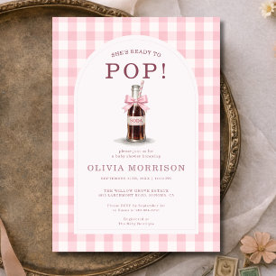 She's Ready to Pop Girl Pink Gingham Baby Shower Invitation