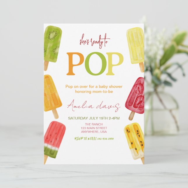 She's Ready to Pop Ice cream Baby Shower Invitation (Standing Front)