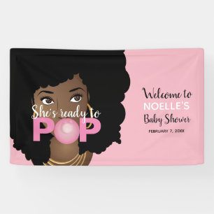 She's Ready to Pop Pink Baby Shower Natural Hair Banner