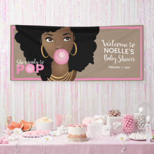She's Ready to Pop Pink Baby Shower Natural Hair Banner