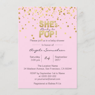 She's Ready to POP Pink Gold Girl Baby Shower Invitation