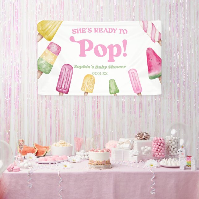 She's Ready To Pop Pink Popsicle Baby Shower Banner (Party)