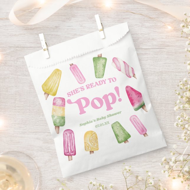 She's Ready To Pop Pink Popsicle Baby Shower Favour Bag (Clipped)