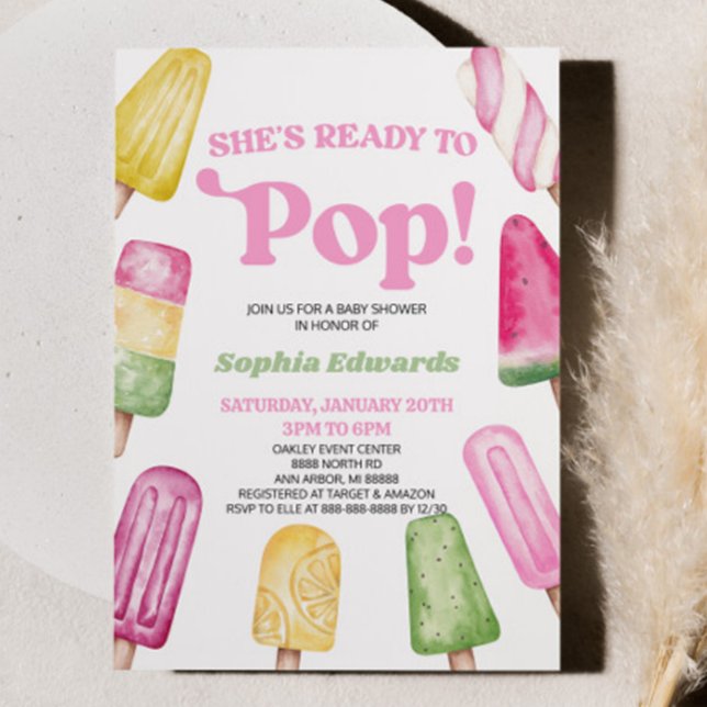 She's Ready To Pop Pink Popsicle Baby Shower Invitation (Creator Uploaded)