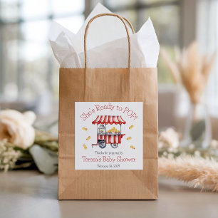 She's Ready to POP!  Popcorn Baby Shower Square Sticker