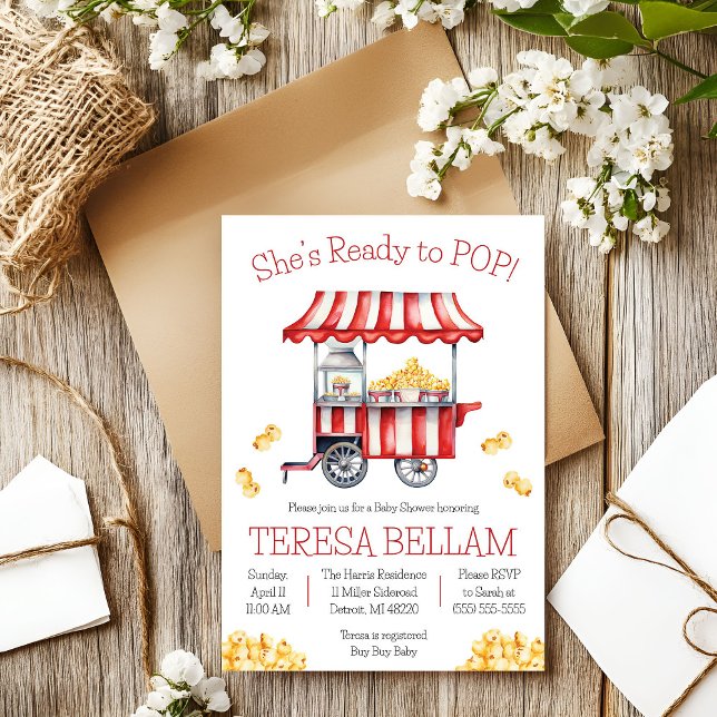 She's Ready to POP!  Popcorn Themed Baby Shower Invitation (Creator Uploaded)