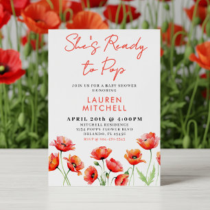 She's Ready To Pop Poppy Flower Spring Baby Shower Invitation