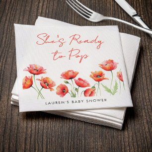 She's Ready To Pop Poppy Flower Spring Baby Shower Napkin