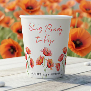 She's Ready To Pop Poppy Flower Spring Baby Shower Paper Cups