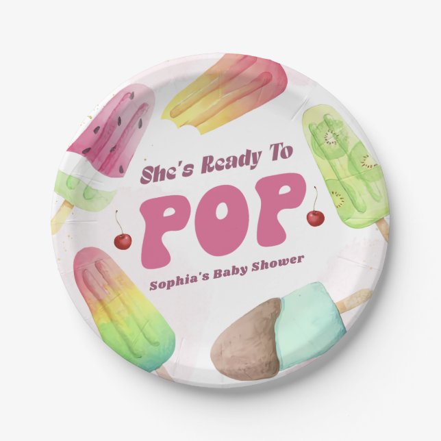 She's Ready To Pop Popsicle Baby Shower Paper Plate (Front)
