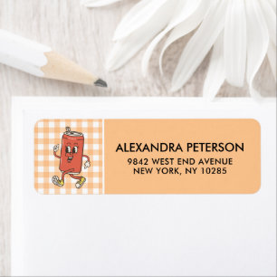 Shes Ready To Pop Retro Orange Gingham Soda Return Address Label