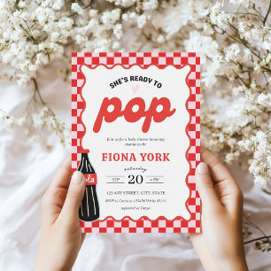 She's Ready to Pop Retro Soda Red Pink Baby Shower Invitation