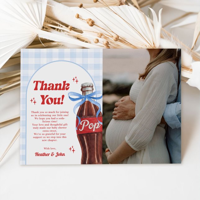 She's Ready to Pop Soda Baby Shower Photo Thank You Card (Creator Uploaded)