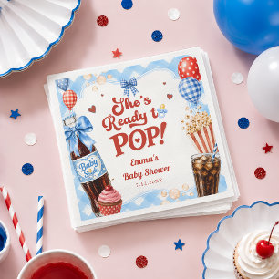 She's Ready to Pop Soda Blue Gingham Baby Shower Napkin